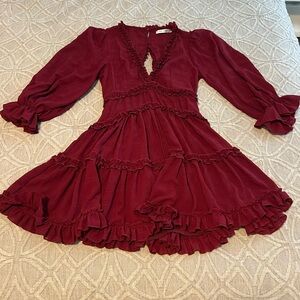 Saints + Secrets maroon ruffle open back dress M